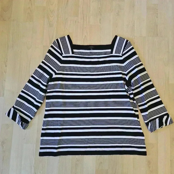 Talbots square neck striped top size large 3/4 sleeve - Picture 2 of 7